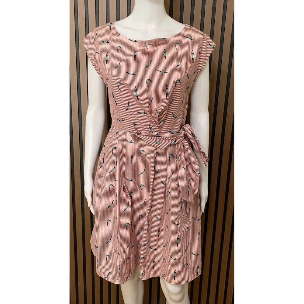 Maeve Anthropologie Red White Striped Swimmer Embroidered Fit Flare Dress 0
